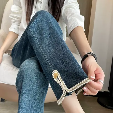 九分直筒牛仔裤女秋冬季新款设计感高腰宽松小个子显瘦窄版烟管裤商品大图