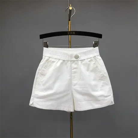 白色休闲牛仔短裤女式春夏季新款百搭松紧腰小个子显瘦阔腿裤热裤商品大图