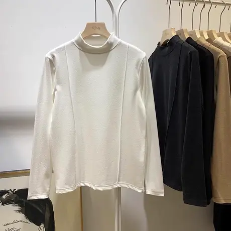 设计感小众别致长袖T恤女冬季韩版洋气宽松显瘦德绒半高领上衣服图片