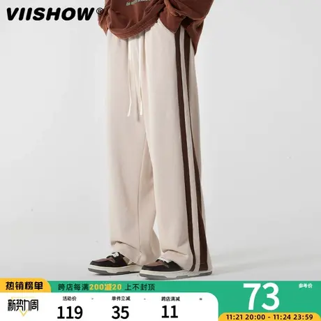 VIISHOW美式运动卫裤男春秋季潮流百搭直筒裤潮ins侧边条纹阔腿裤商品大图