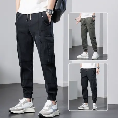 春季春秋款多口袋工装裤男士束脚宽松休闲裤子男裤哈伦潮牌小脚裤商品大图
