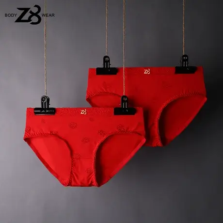Z8大红色内裤女莫代尔蕾丝提臀性感火辣透气舒适本命年中腰三角裤商品大图
