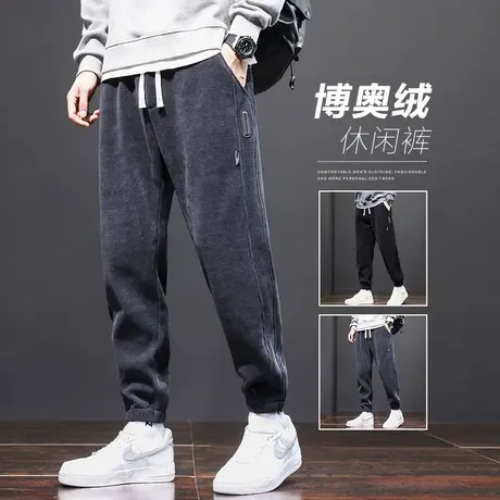秋冬款男士博奥绒束脚美式休闲裤子春季男款宽松痞帅运动卫裤男装商品大图