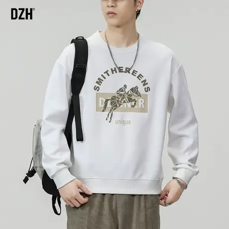 男士美式白色卫衣秋季男潮牌男装2024新款衣服秋装上衣情侣装外套商品大图