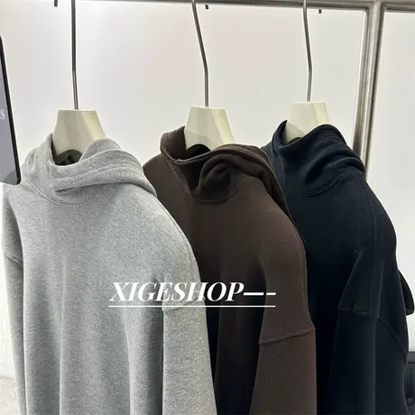 灰色立领连帽套头卫衣女显瘦百搭休闲德绒指套内搭上衣2023秋冬新商品大图