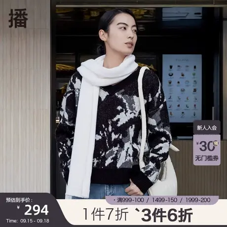 播冬季新款简约休闲短款时尚宽松百搭V领毛衣女DDP4SD8107V图片