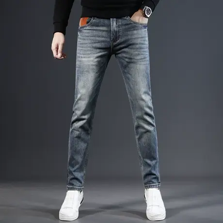 高端牛仔裤男款修身小脚裤2023新款复古蓝弹力百搭男士裤子秋冬款商品大图