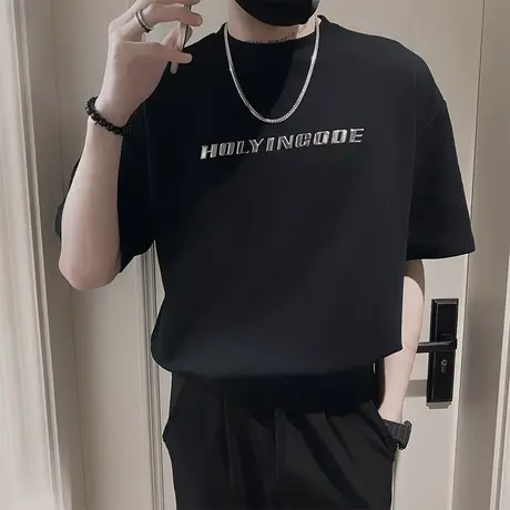 夏季男字母t恤男装短袖宽松半袖潮流潮牌时尚休闲半截袖简约体恤商品大图