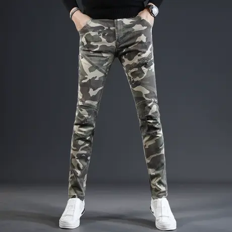 迷彩牛仔裤男款修身小脚秋冬款2023新款高端潮牌弹力休闲男士裤子商品大图