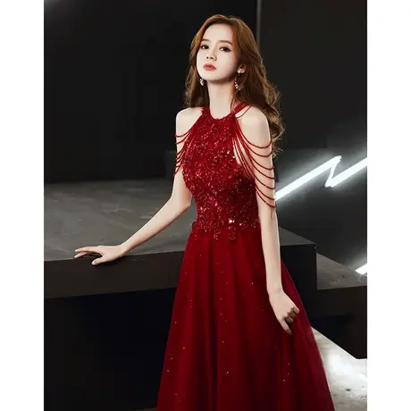 敬酒服新娘2023新款结婚酒红色挂脖性感高级感晚礼服女高端纱裙商品大图