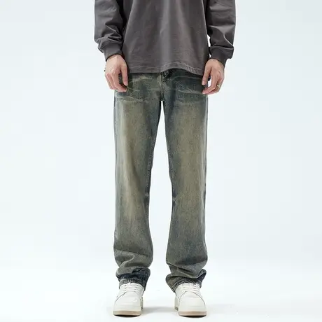 美式复古牛仔裤男潮牌春秋季新款休闲高个子加长版大码直筒裤子商品大图