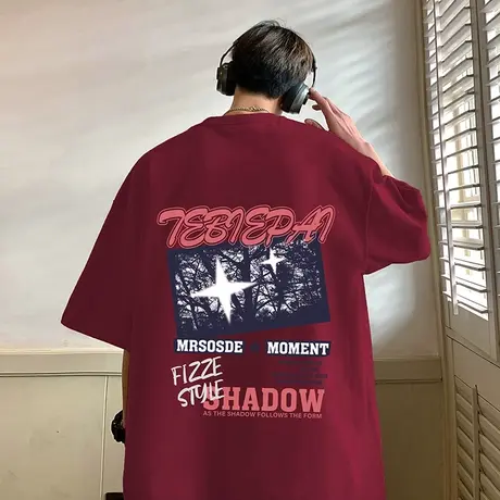 短袖t恤男夏季新款重磅美式潮流上衣纯棉情侣款半截袖体恤衫衣服商品大图