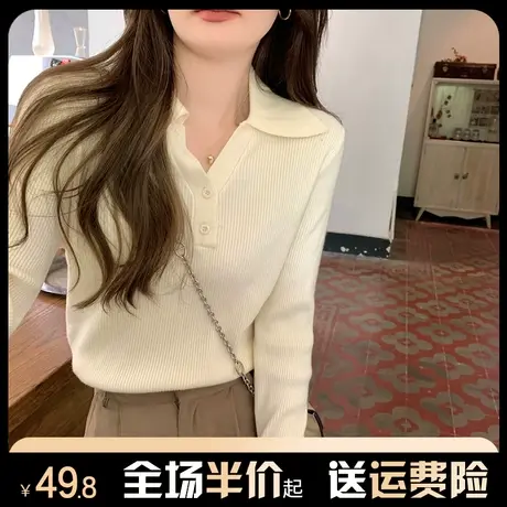 v领打底针织衫女内搭秋冬季高级感百搭毛衣polo别致漂亮上衣气质商品大图