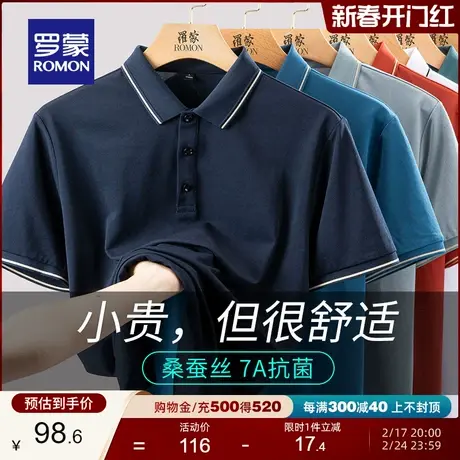 【含桑蚕丝+7A抗菌】罗蒙男士冰丝凉感T恤2024夏季新款短袖POLO衫商品大图