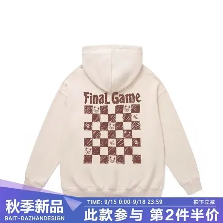 美式卡通棋盘格卫衣男秋季潮牌新款复古连帽米色长袖男女外套商品大图