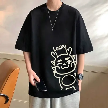 国潮短袖T恤男夏季2024新款纯棉重磅港风卡通男生半袖ins潮牌体恤商品大图