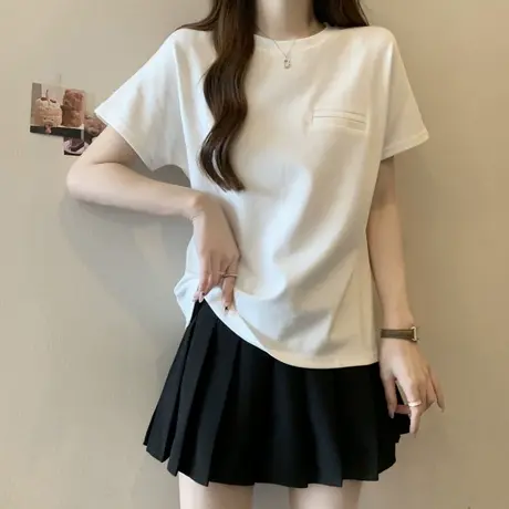 设计感小众别致短袖T恤女纯棉夏装宽松显瘦百搭学生半袖上衣体恤图片