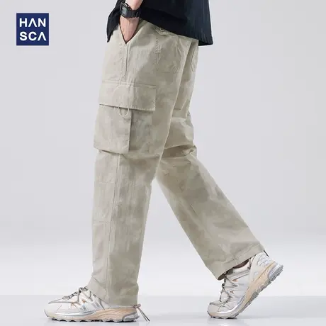 hansca直筒宽松休闲裤男春季新款美式潮牌简约纯色百搭休闲长裤子商品大图