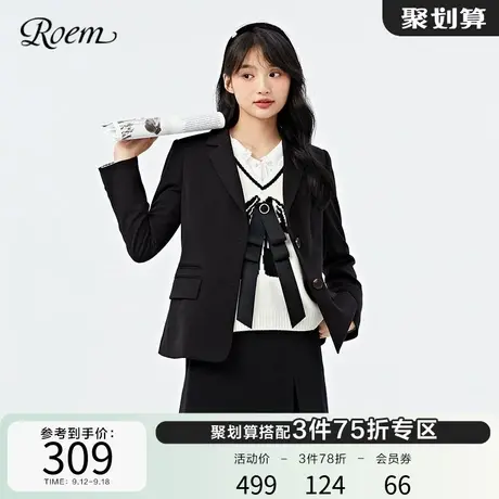 Roem春秋新品简约通勤商务百搭修身小个子学院风黑色西装外套女图片