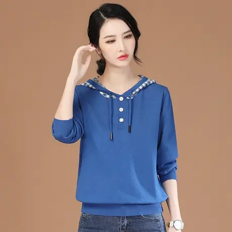 韩潮袭人假两件格子连帽针织衫女2023年秋季新款百搭套头长袖毛衣商品大图