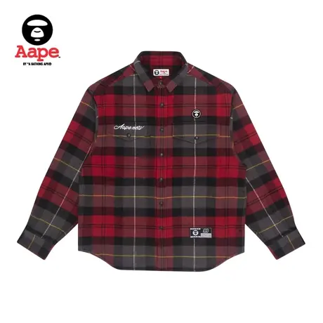 Aape旗舰店男装秋冬猿颜硅胶章字母印花经典格纹长袖衬衫8388XXH商品大图