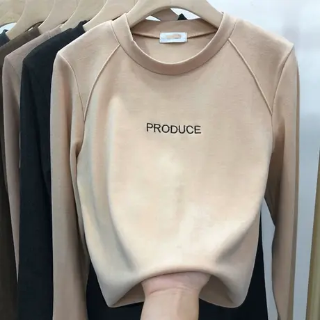 德绒打底衫长袖t恤女秋冬洋气大码内搭设计感小众加绒加厚上衣服商品大图