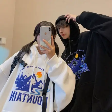 白色连帽卫衣女春秋款情侣oversize甜酷上衣学生百搭2023新款外套商品大图