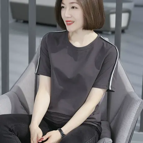 夏季2023新款圆领短袖胖MMt恤中年妈妈上衣服大码女士半袖打底衫商品大图