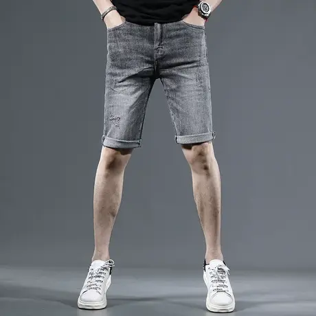 夏季高端五分牛仔短裤男2023新款烟灰色修身弹力男士薄款潮牌中裤商品大图
