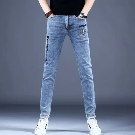 2023新款刺绣牛仔裤男款修身小脚裤子秋款薄弹力潮牌百搭韩版潮流商品大图