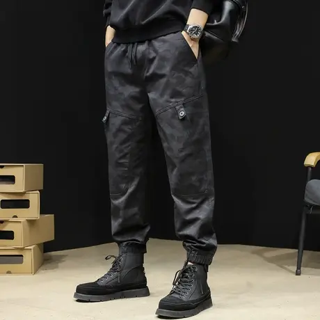 迷彩工装裤男2023新款潮牌休闲束脚男裤大码秋款弹力黑色裤子秋季商品大图