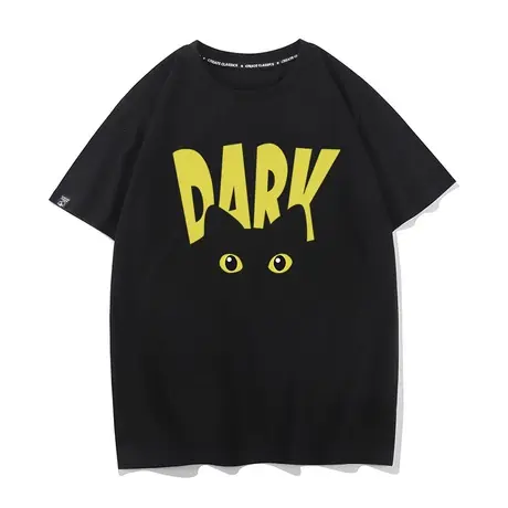 秀洛dark猫卡通T恤DARK字母夏季可爱猫咪短袖T恤男女宽松宽松半袖商品大图