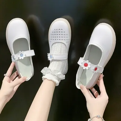 2023新款软皮夏季平底镂空护士鞋女防滑透气软底可爱防臭白色单鞋图片