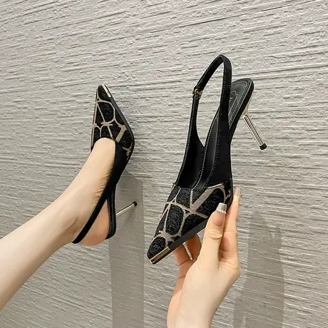 法式小众高跟鞋女细跟2023年秋季新款后空单鞋女气质名媛单鞋图片