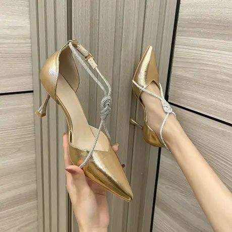 尖头单鞋女细跟2023年夏季新款性感交叉绑带高跟鞋气质名媛风凉鞋图片