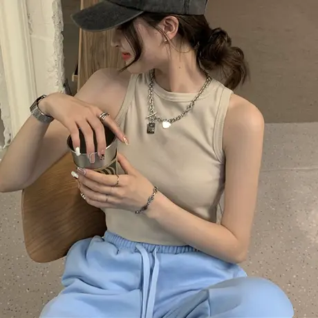 网红短款黑色打底吊带小背心女夏季内搭无袖设计感小众外穿上衣潮商品大图