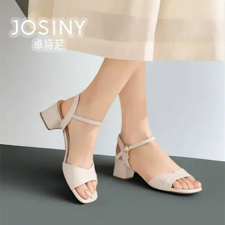 卓诗尼女鞋2024新款夏款高跟凉鞋女粗跟一字扣商场同款4J1A41762图片