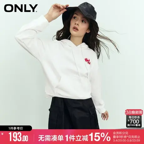 ONLY冬季休闲宽松落肩抽绳连帽套头卫衣女|12319S006商品大图