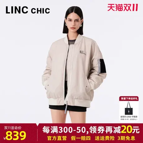 LINC金羽杰轻暖羽绒服女2023年秋季新款简约立领大廓形飞行员夹克商品大图