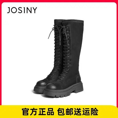 卓诗尼女靴2023冬新款系带英伦风马丁靴粗跟厚底时装靴百搭骑行靴图片