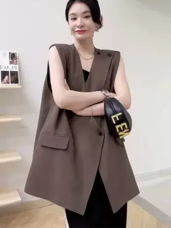 小众设计无袖西装马甲女2023秋季新品韩系宽松休闲百搭背心外套潮图片