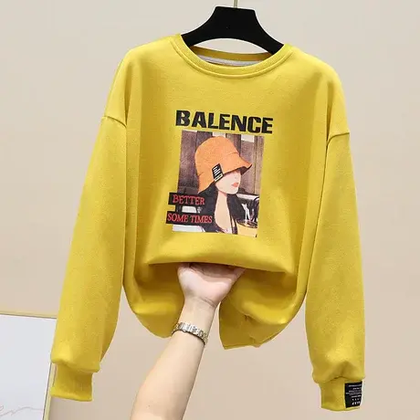 卫衣女圆领韩版宽松大码百搭外套上衣ins潮2023春秋新款印花卫衣商品大图