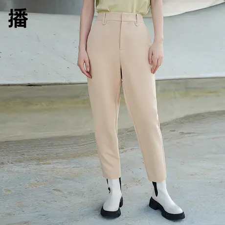 播2023秋季新款简约休闲通勤半松紧腰修身锥形西裤女BDP1KD0203商品大图