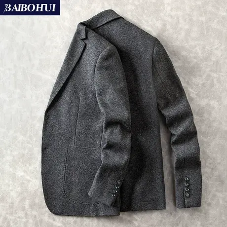 秋冬季羊毛西服男士外套青年韩版呢子休闲小西装男修身单件上衣潮商品大图
