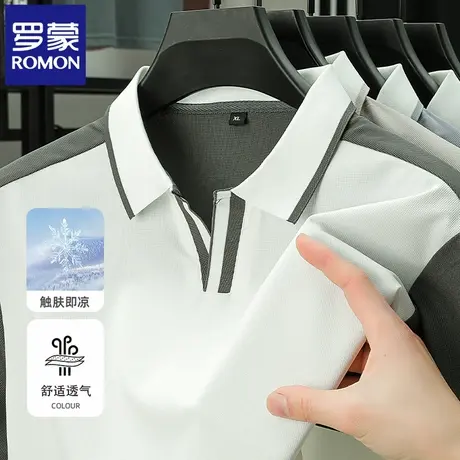 罗蒙无痕冰丝短袖POLO衫男士V领T恤夏季薄款简约时尚休闲半袖N2Z图片