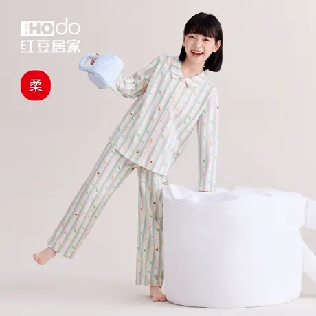 红豆儿童睡衣A类莫代尔棉女童长袖家居服套装春夏季清新可爱印花图片
