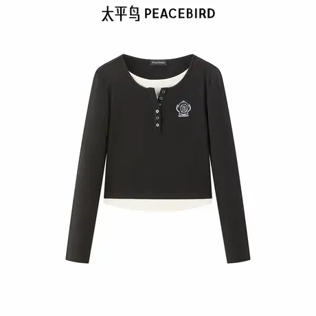 【商场同款】太平鸟女装年秋季新款亨利领针织衫T恤A1CPE3417图片