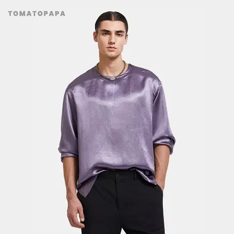 TOMATOPAPA秋季2024二醋酸长袖丝滑绸面段高级感冰丝拉链开肩上衣商品大图