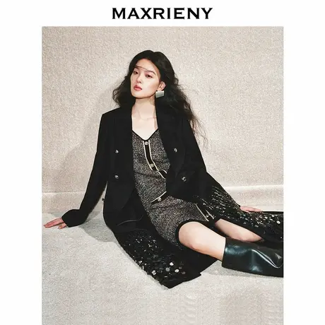 【时髦暖冬-商场同款】MAXRIENY精致都市钉亮片毛呢大衣西装外套图片