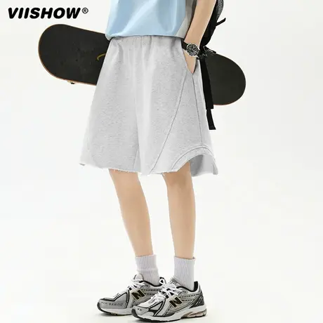 VIISHOW夏季潮牌拼接直筒运动五分裤男美式复古宽松百搭休闲短裤图片